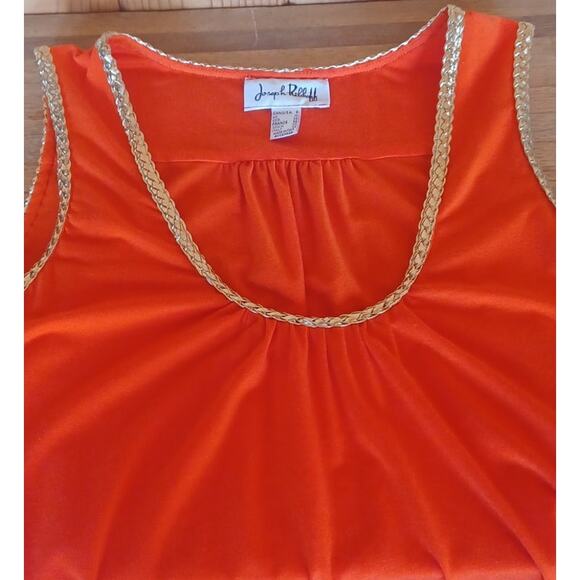 Joseph Ribkoff Orange Tank Dress Gold Braid on Collar Tensel Fabric Women's 8 - Picture 6 of 9